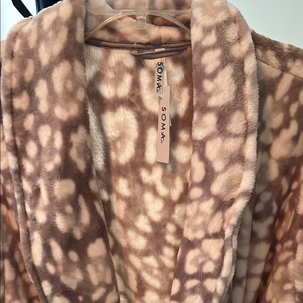 Soma Women's Cream and Brown Patterned Teddy Jacket